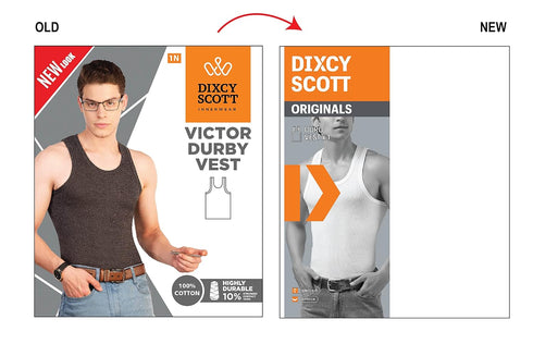 Dixcy Scott Originals Classic Ribbed Vest |100% Combed Cotton | Rib 2x2 Men's Vest | No-Peep Neckline | Breathable, Sweat Absorbent Vest for Men | Cut Away Back Arm Hole | Innerwear for Man |Pack of 2