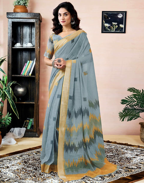 Vasthrlay Womens Printed Unstitched Dark Green Saree