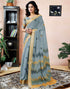 Vasthrlay Womens Printed Grey Saree With Unstitched Blouse Piece