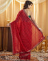 Vasthrlay Georgette Bandhani Unstitched Red Saree