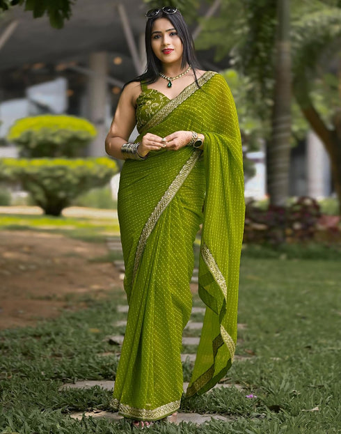 Vasthrlay Georgette Leheriya Unstitched Blue Saree