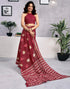 Vasthrlay Womens Printed Dark Red Saree With Unstitched Blouse Piece