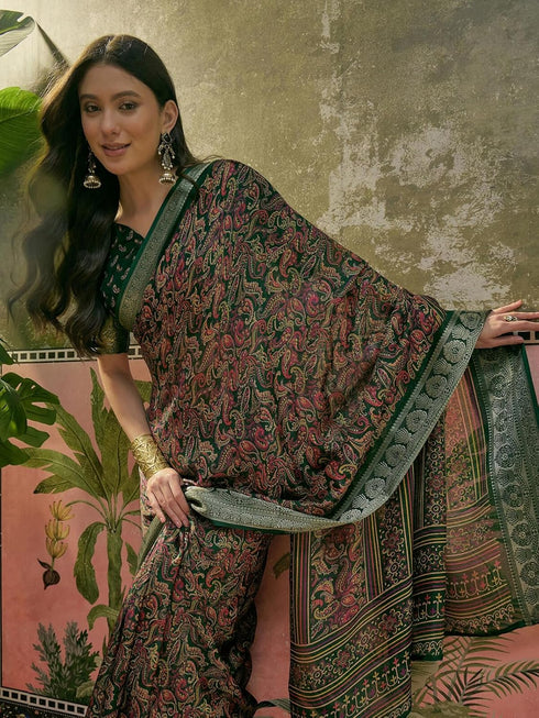 Vasthrlay Georgette Jacquard Unstitched Black Saree