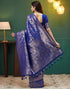 Vasthrlay Banarasi Kanjivaram Dark Blue Saree With Unstitched Blouse Piece