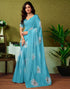 Vasthrlay Chanderi Printed Unstitched Blue Saree
