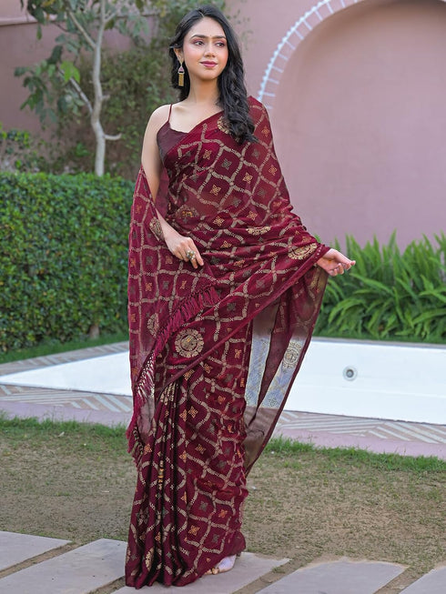 Vasthrlay Chiffon Printed Unstitched Teal Saree