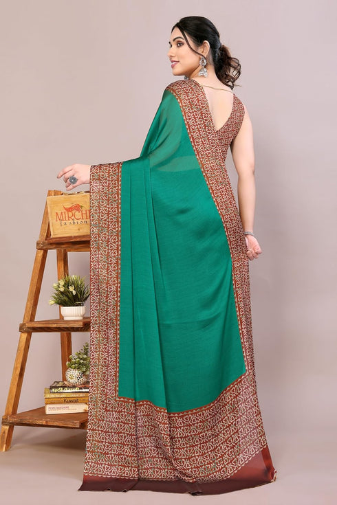 Vasthrlay Fashion Chiffon Georgette Teal Ethnic Wear