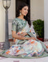 Vasthrlay Womens Printed Sage Green Saree With Unstitched Blouse Piece
