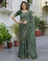 Vasthrlay Georgette Bandhani Dark Green Saree With Unstitched Blouse Piece