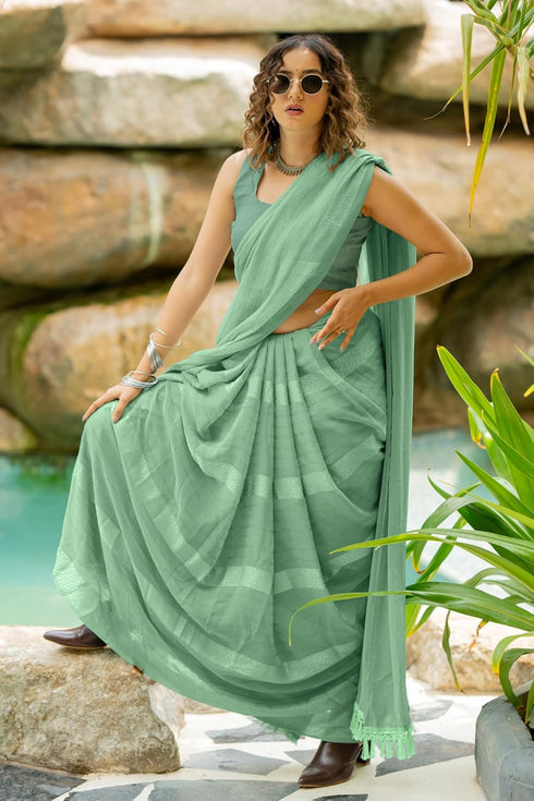 Vasthrlay Fashion Georgette Green Ethnic Wear