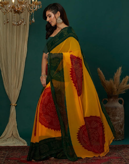 Vasthrlay Georgette Bandhani Unstitched Maroon Saree