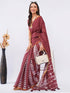 Vasthrlay Maroon Women'S Chevron Printed Linen Saree