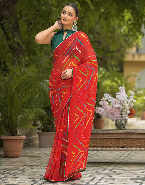 Vasthrlay Georgette Bandhani Unstitched Yellow Saree