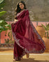 Vasthrlay Scalloped Embroidery Maroon Saree With Unstitched Blouse Piece