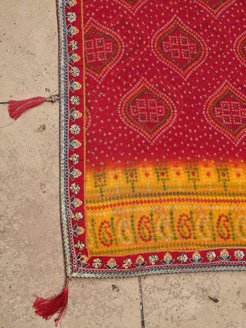 Vasthrlay Georgette Embroidery Unstitched Red Saree