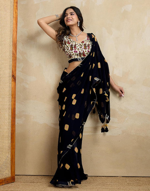 Vasthrlay Georgette Bandhani Unstitched Green Saree