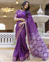 Vasthrlay Womens Striped Purple Saree With Unstitched Blouse Piece