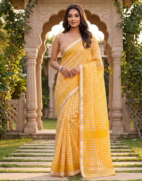 Vasthrlay Chanderi Printed Unstitched Beige Saree