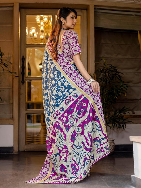Vasthrlay Womens Printed Unstitched Red Saree