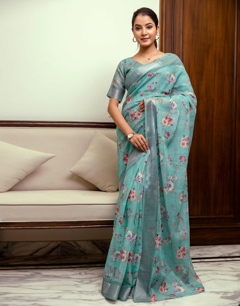 Vasthrlay Womens Printed Unstitched White Saree
