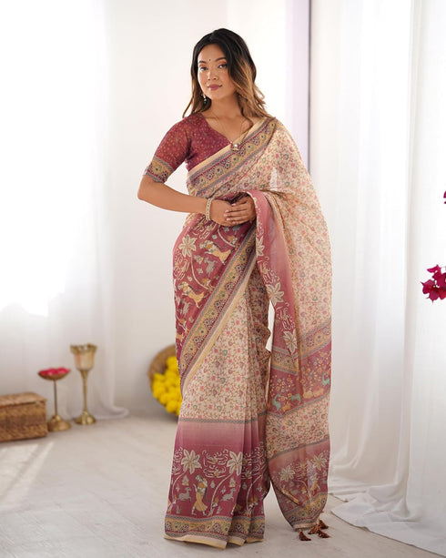 Vasthrlay Handloom Grey Beige Traditional Saree