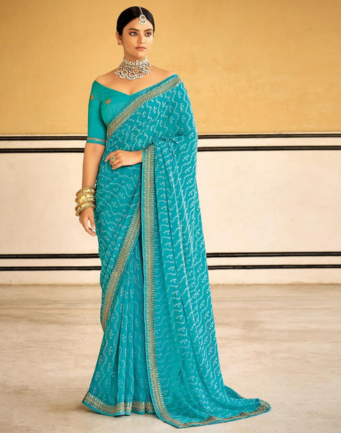 Vasthrlay Georgette Leheriya Unstitched Blue Saree