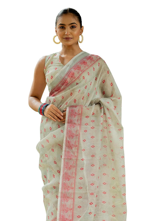 Vasthrlay Fashion Assamese Digital Cream Ethnic Wear