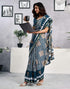 Vasthrlay Womens Printed Rama Blue Saree With Unstitched Blouse Piece