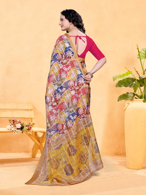 Vasthrlay Printed Unstitched Mustard Free Ethnic Wear