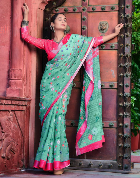Vasthrlay Womens Printed Unstitched Beige Saree