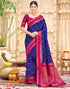 Vasthrlay Womens Paithani Blue Saree With Rani Pink Unstitched Blouse Piece