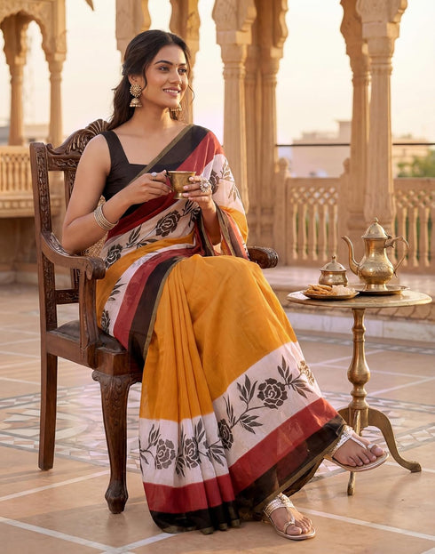 Vasthrlay Womens Printed Unstitched Olive Green Saree