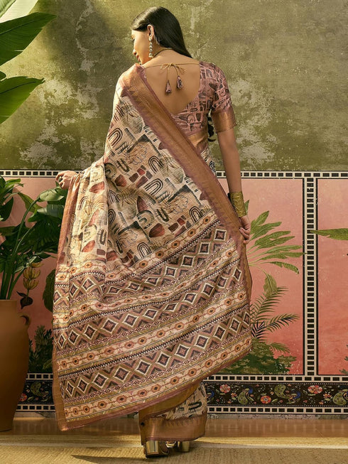 Vasthrlay Printed Weaving Off White Off White Saree