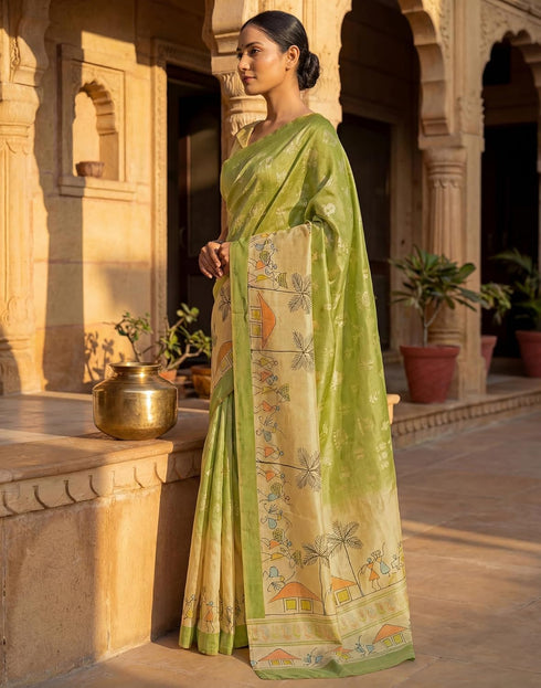 Vasthrlay Womens Printed Unstitched Navy Blue Saree