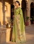 Vasthrlay Womens Printed Parrot Green | Beige Saree With Unstitched Blouse Piece