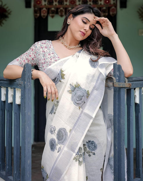 Vasthrlay Womens Printed Unstitched Light Green Saree