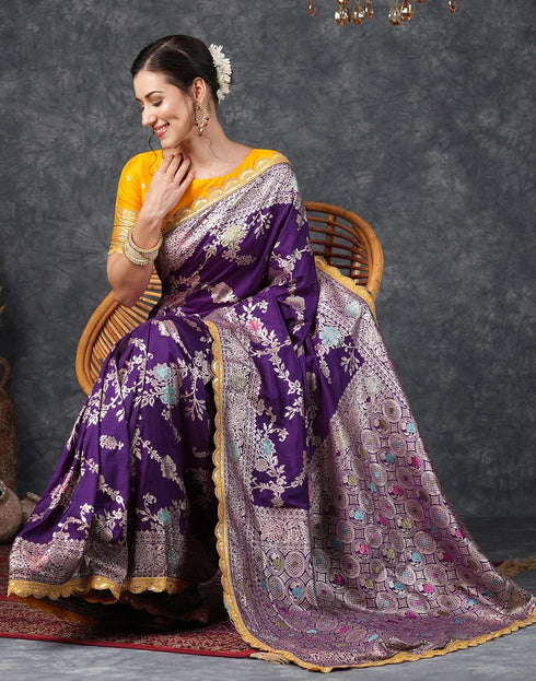 Vasthrlay Banarasi Jacquard Unstitched Pink Saree