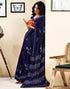 Vasthrlay Womens Printed Navy Blue Saree With Unstitched Blouse Piece