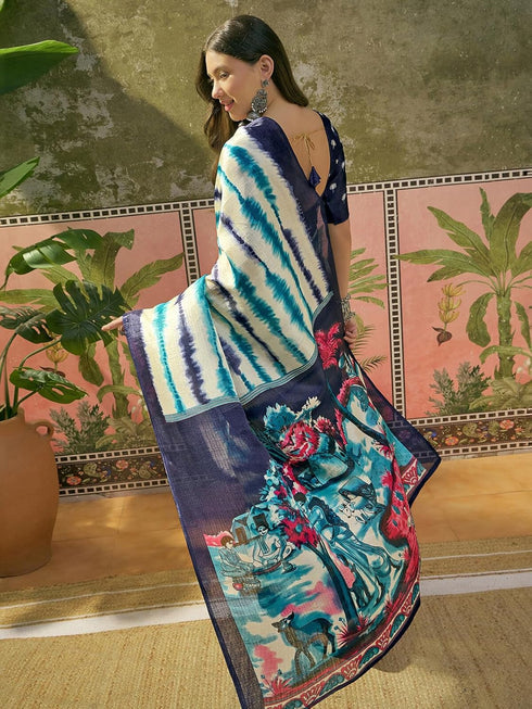 Vasthrlay Womens Printed Unstitched Beige Saree