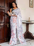 Vasthrlay Womens Printed White Saree With Grey Unstitched Blouse Piece