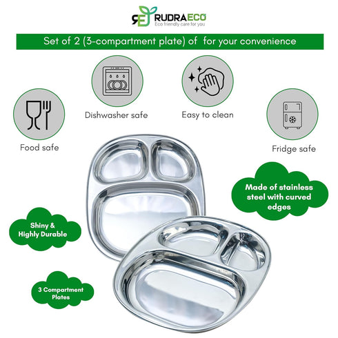 Stainless Steel Plates with Compartments Set of 2