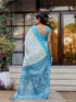 Vasthrlay Womens Printed Sky Blue Saree With Unstitched Blouse Piece
