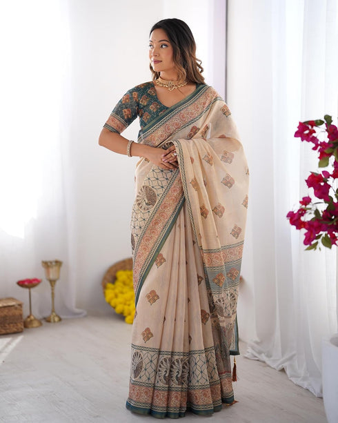 Vasthrlay Handloom Geometric Turquoise Saree