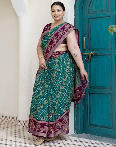 Vasthrlay Georgette Bandhani Unstitched Purple Saree