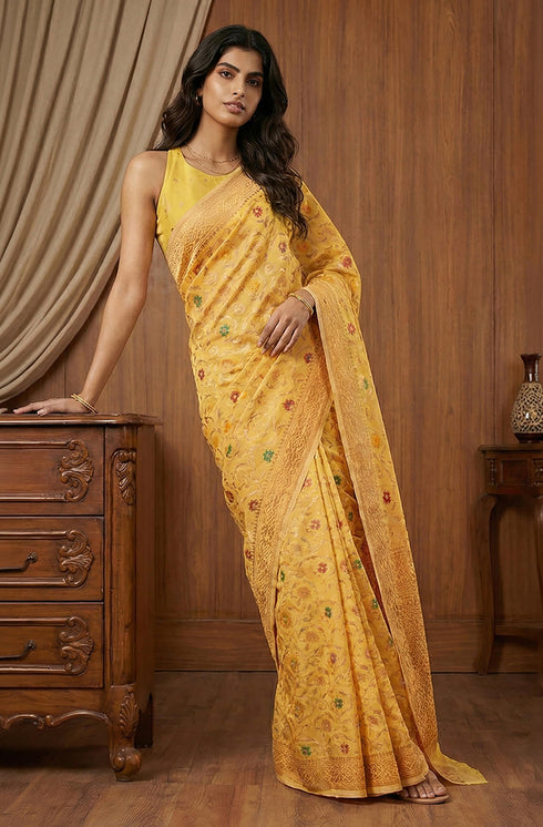 Vasthrlay Yellow Jacquard Saree