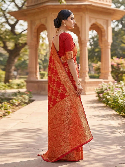 Vasthrlay Jacquard Traditional Unstitch Red Ethnic Wear
