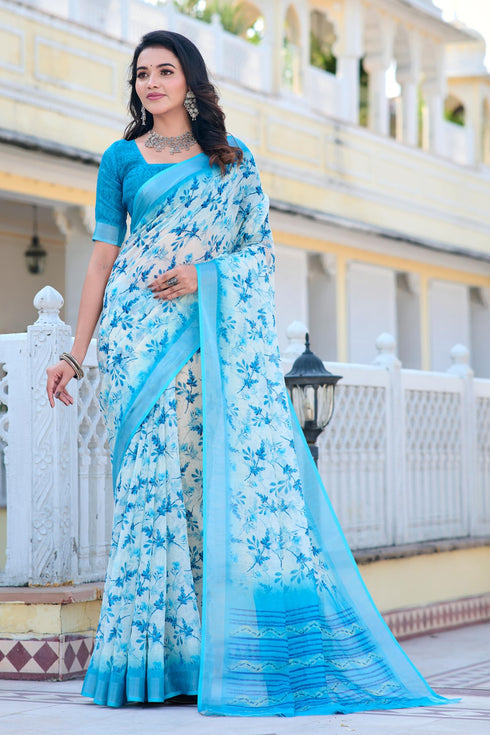 Vasthrlay Sky Blue Unstitched Saree