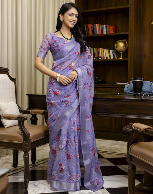 Vasthrlay Womens Cotton Unstitched Teal Saree