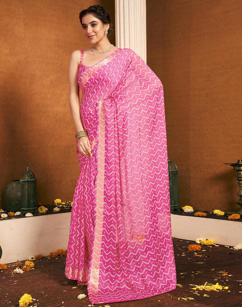 Vasthrlay Chiffon Bandhani Unstitched Dark Green Saree