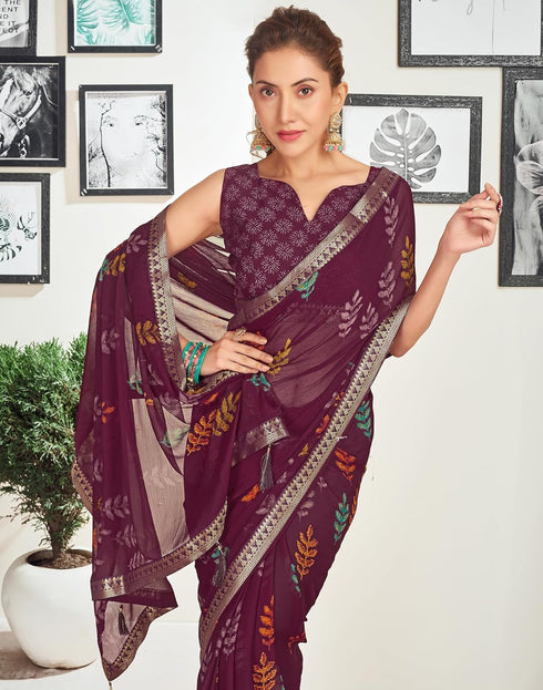 Vasthrlay Chiffon Tassels Unstitched Dark Green Saree